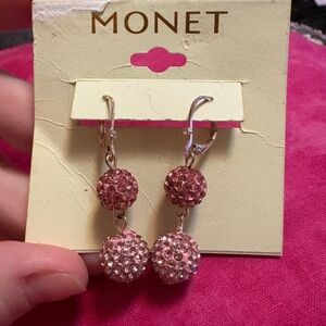 Monet Pink Dangle Earrings with Crystal Beads